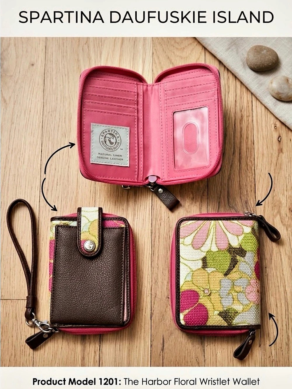 Spartina 449 The Harbor Floral Wristlet Wallet Floral Wristlet Wallet in Pink &